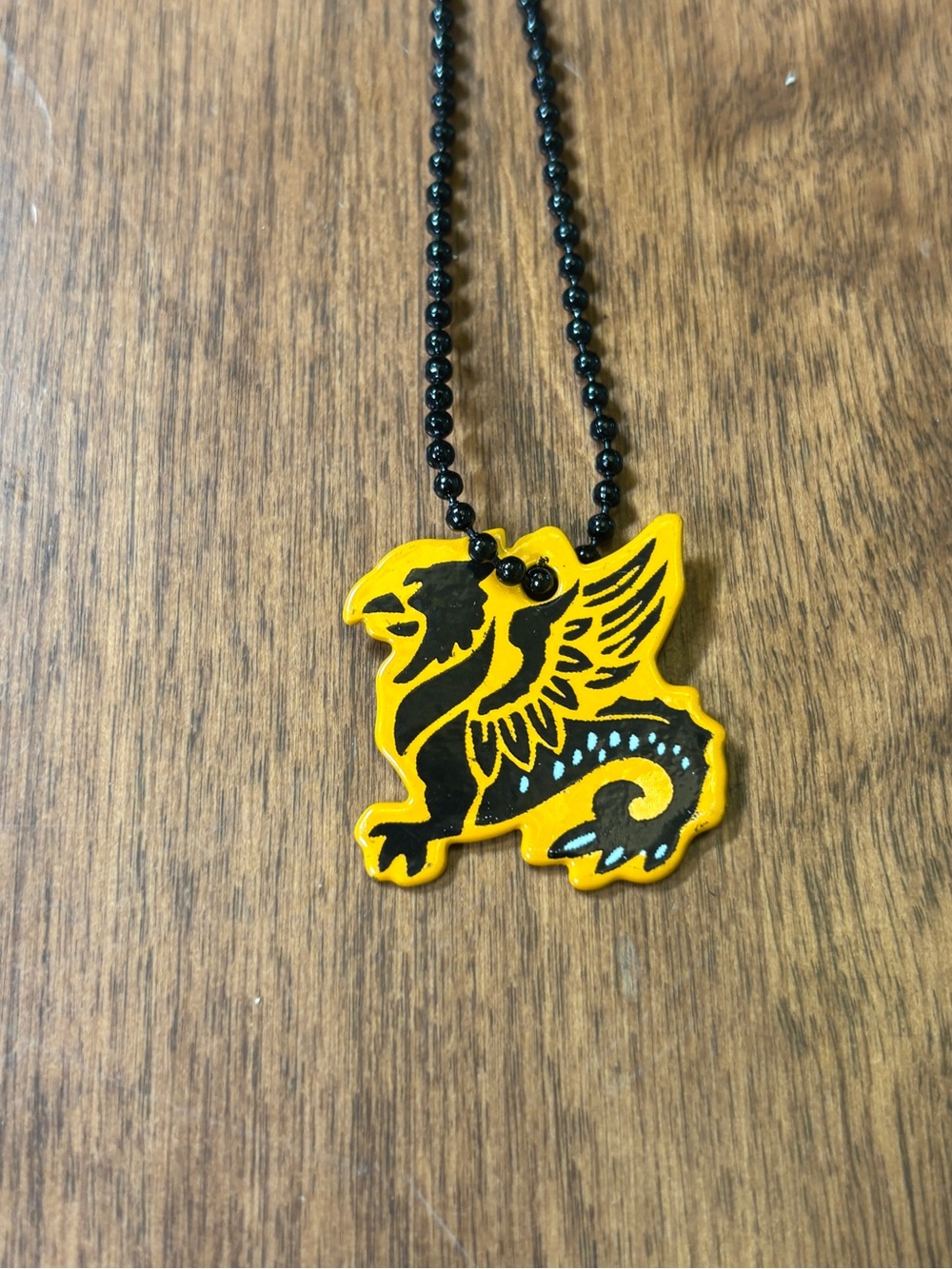 Source Unknown Yellow and Black Dragon Pendant Necklace